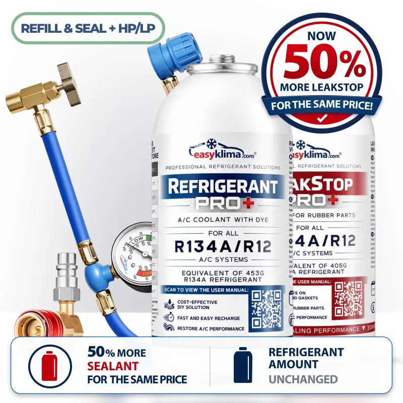 EasyKlima Kit + LeakStop (selante) – R134a, HP para LP