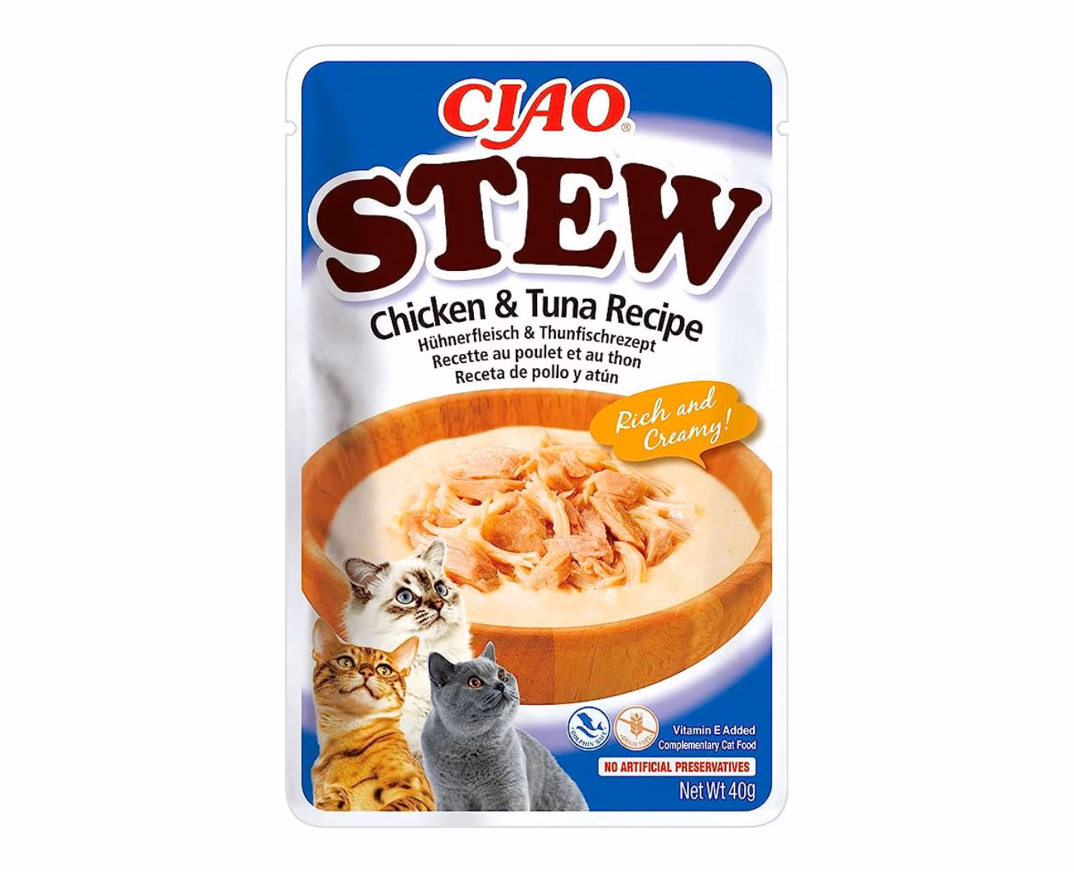 Churu Stew Frango e Atum 40 g – Alimento Natural e Húmido para Gatos