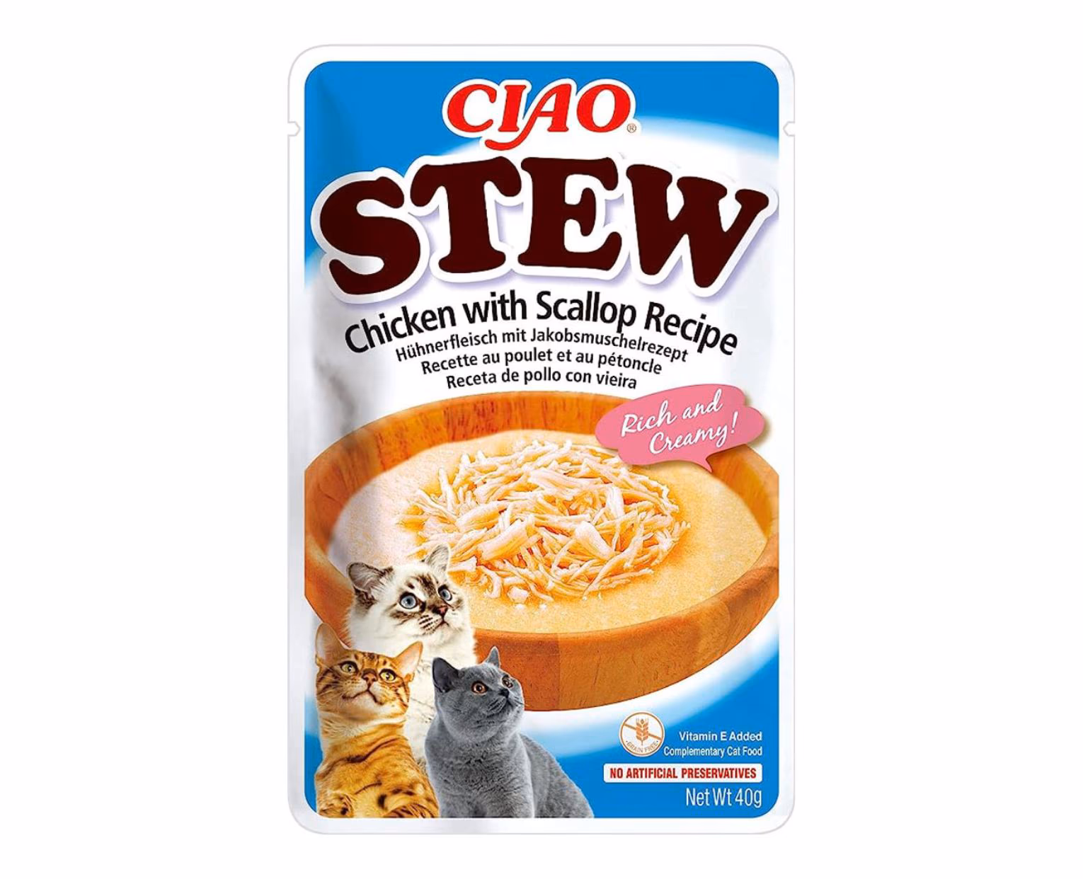 Churu Stew Frango e Vieira 40 g – Alimento Húmido Complementar para Gatos