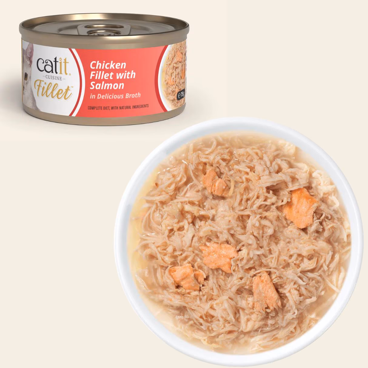 Catit Cuisine Fillet Frango Desfiado com salmão em caldo 75 gr