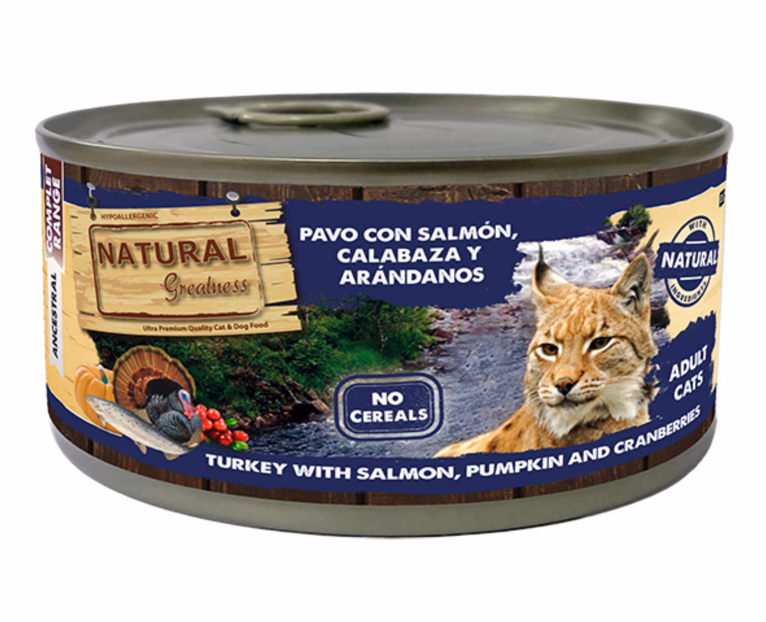 Natural Greatness Peru com Salmão, Abóbora e Mirtilos 185g Alimento Húmido para Gatos