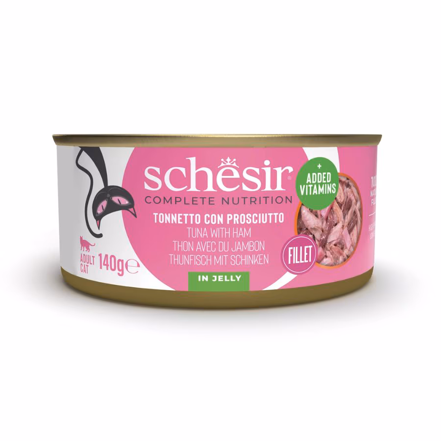 Schesir Atum com Presunto em Gelatina 140g – Alimento Húmido para Gato Adulto