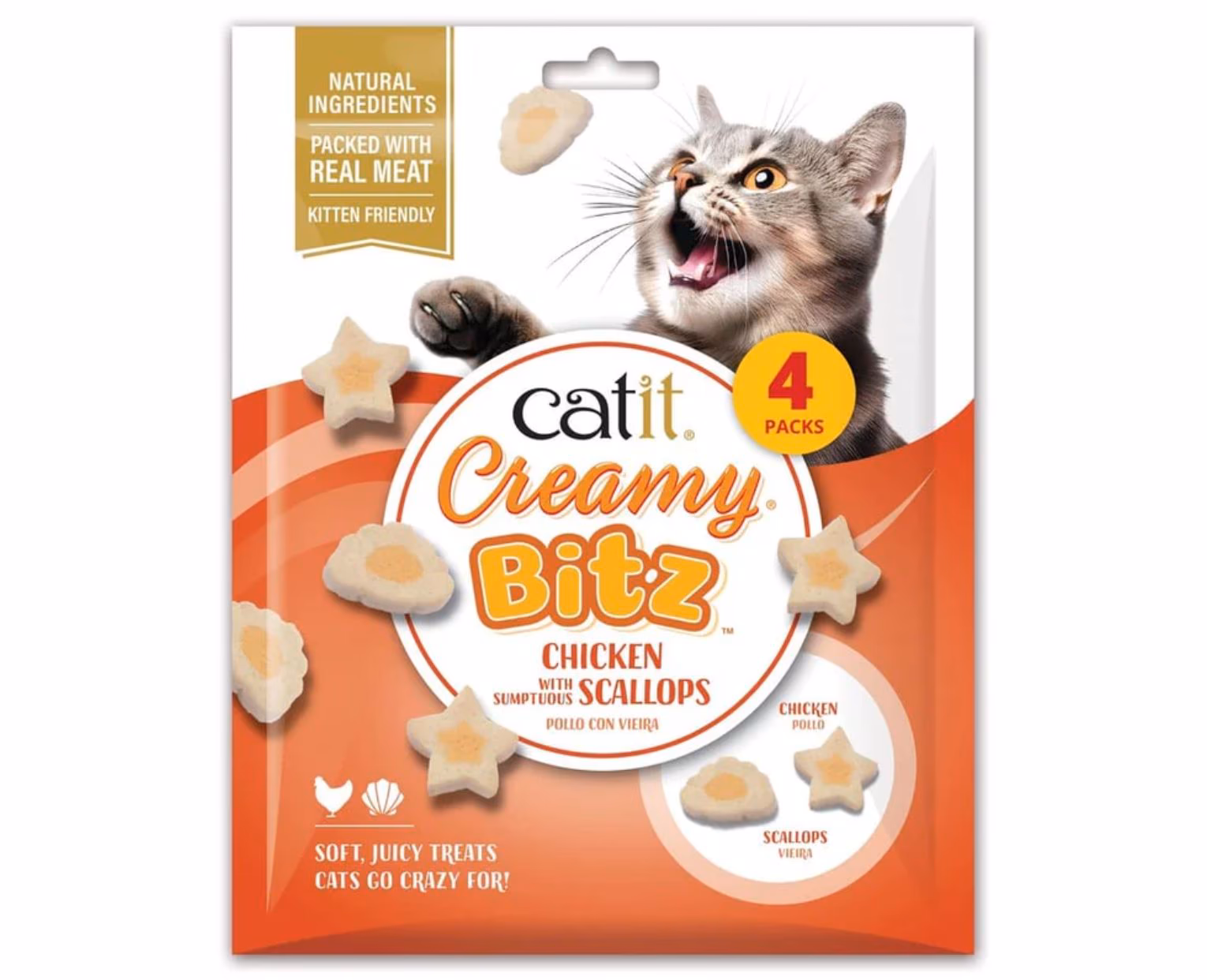 Snacks Catit Creamy Bitz Frango e Vieira para Gatos (4 x 12g)